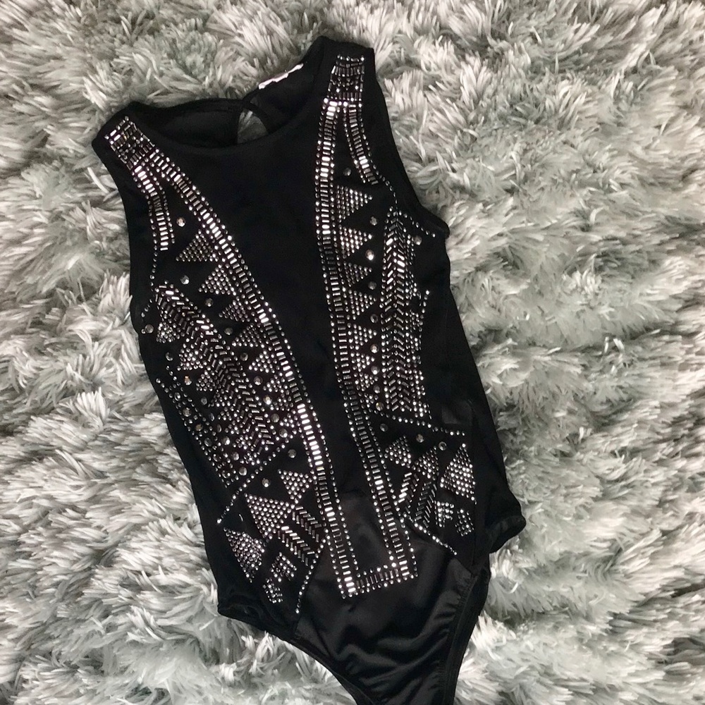 Mesh rhinestone body suit